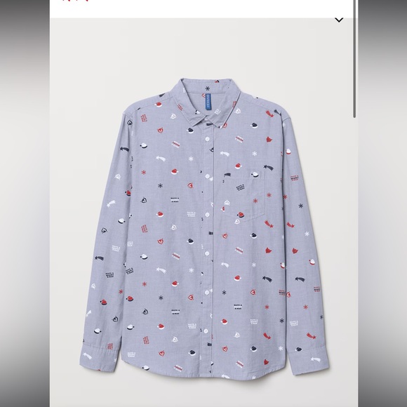 Divided by H&M Christmas Theme Gender Neutral Button Down Shirt Size XL Blue - Picture 1 of 10